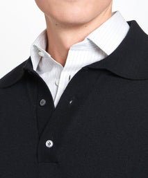 Black Merino Wool Long Sleeve Polo Shirt