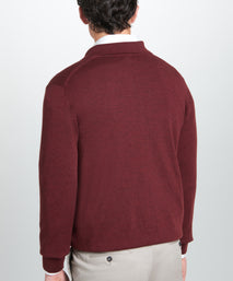 Burgundy Merino Wool Long Sleeve Polo Shirt