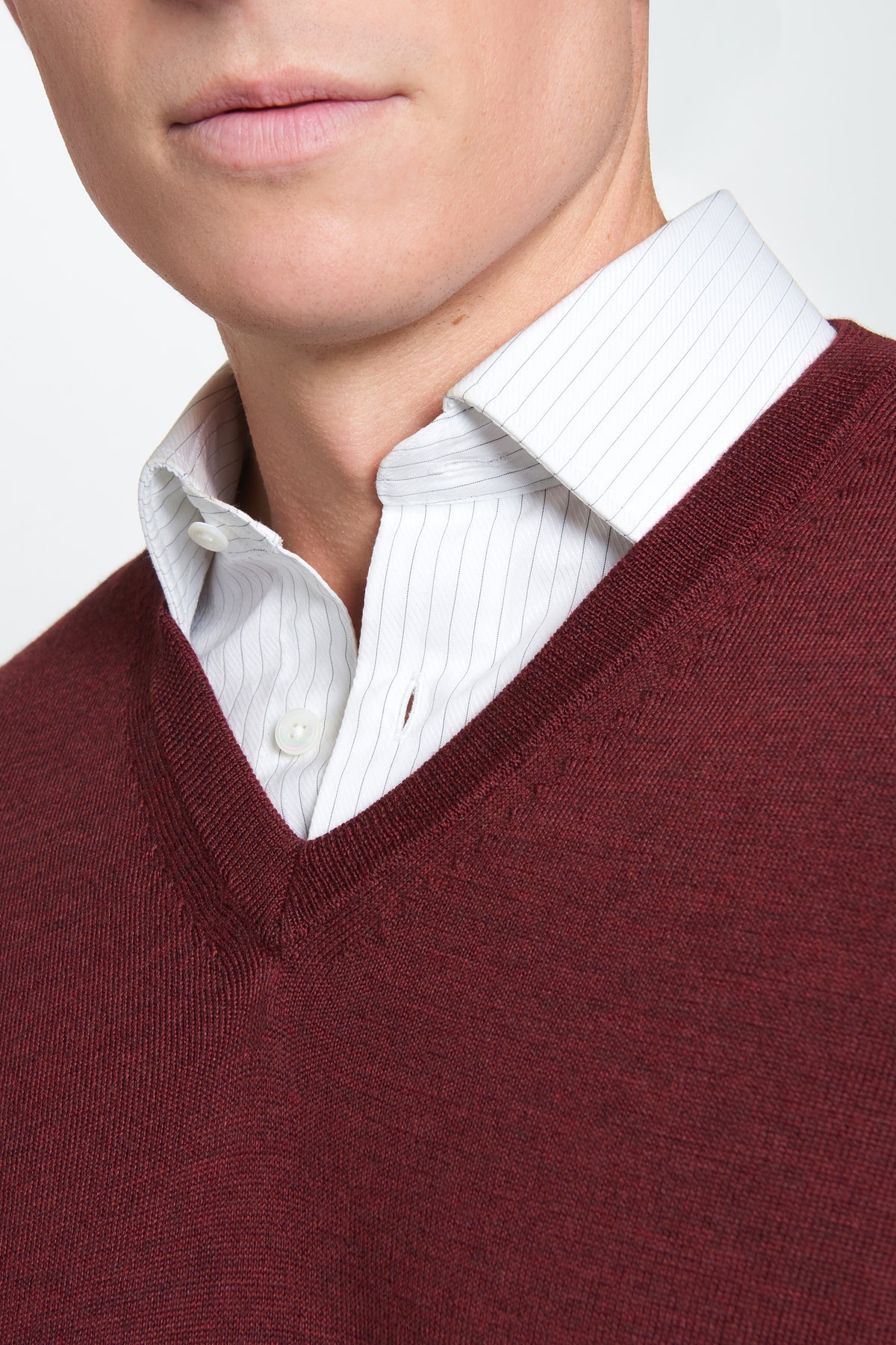 Burgundy Merino Wool V-Neck Sweater