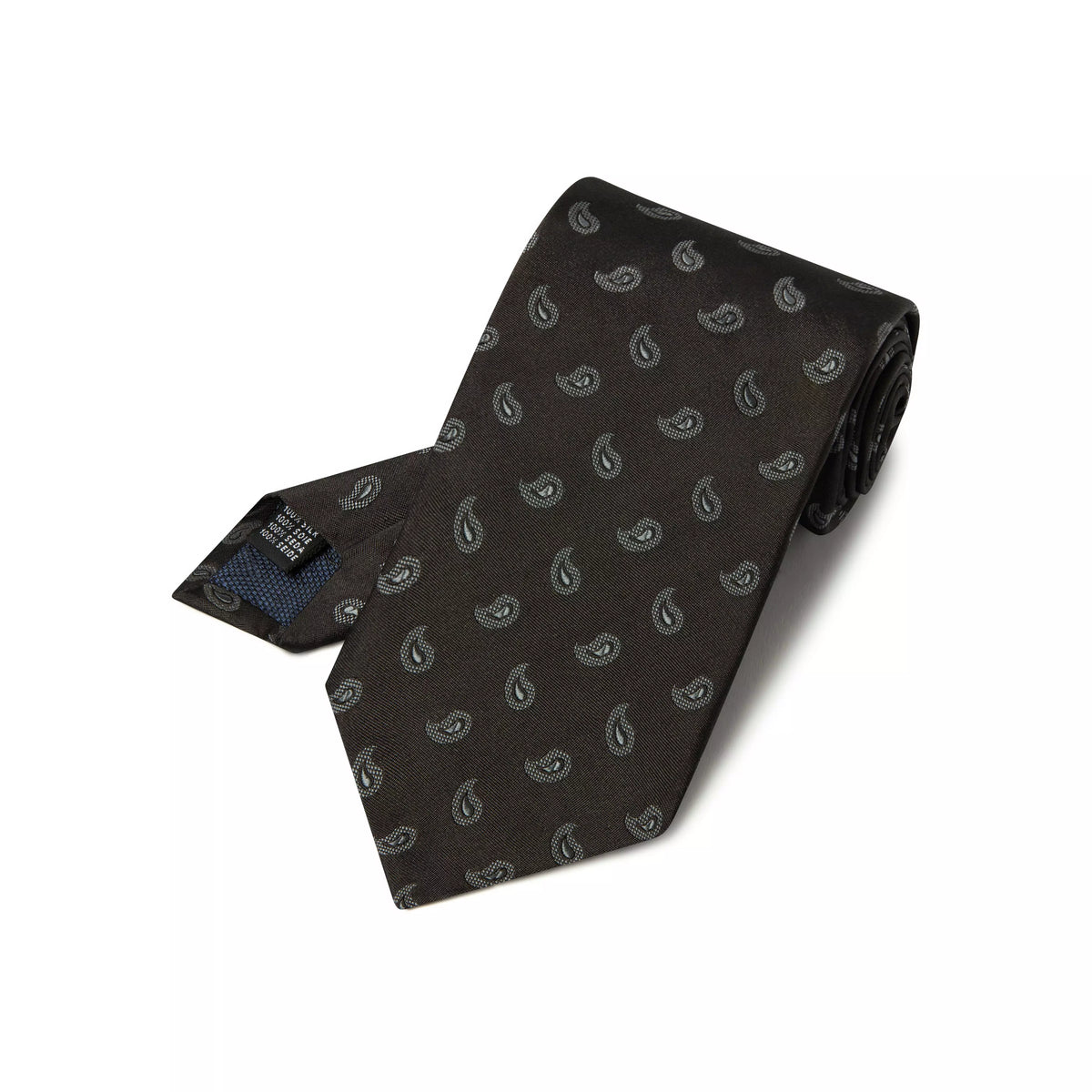 Black & Grey Paisley Motif Silk Woven Tie