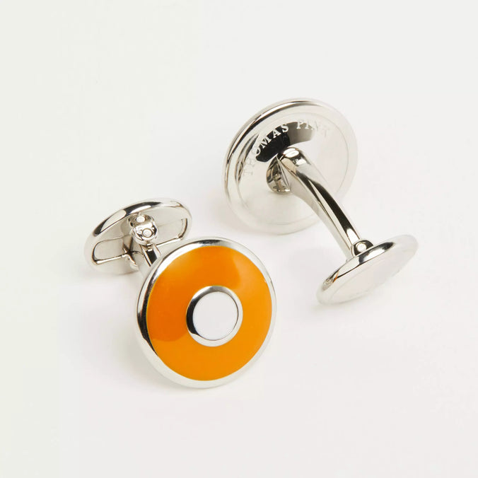 Orange Silver Finish Enamel Target Cufflinks