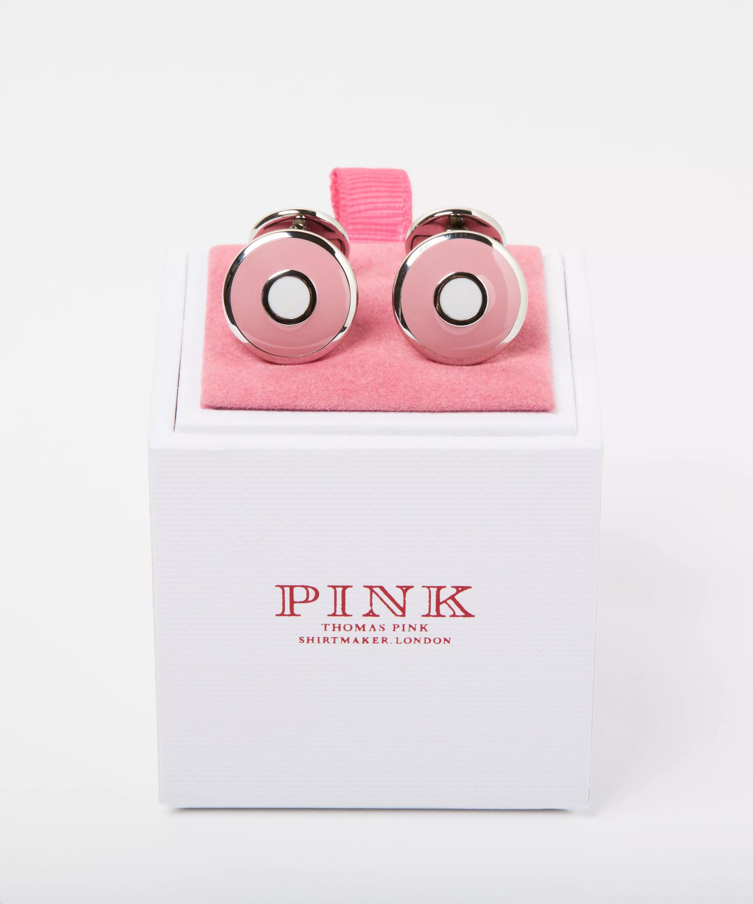 Pink Silver Finish Enamel Target Cufflinks