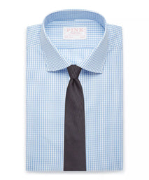 Pale Blue & White Slim Fit Core Poplin Gingham Formal Shirt