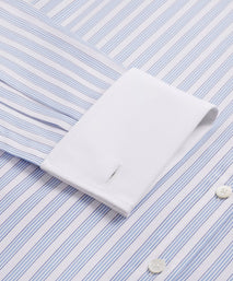 Pale Blue & White Slim Fit Formal Double Cuff Barbican Stripe Shirt