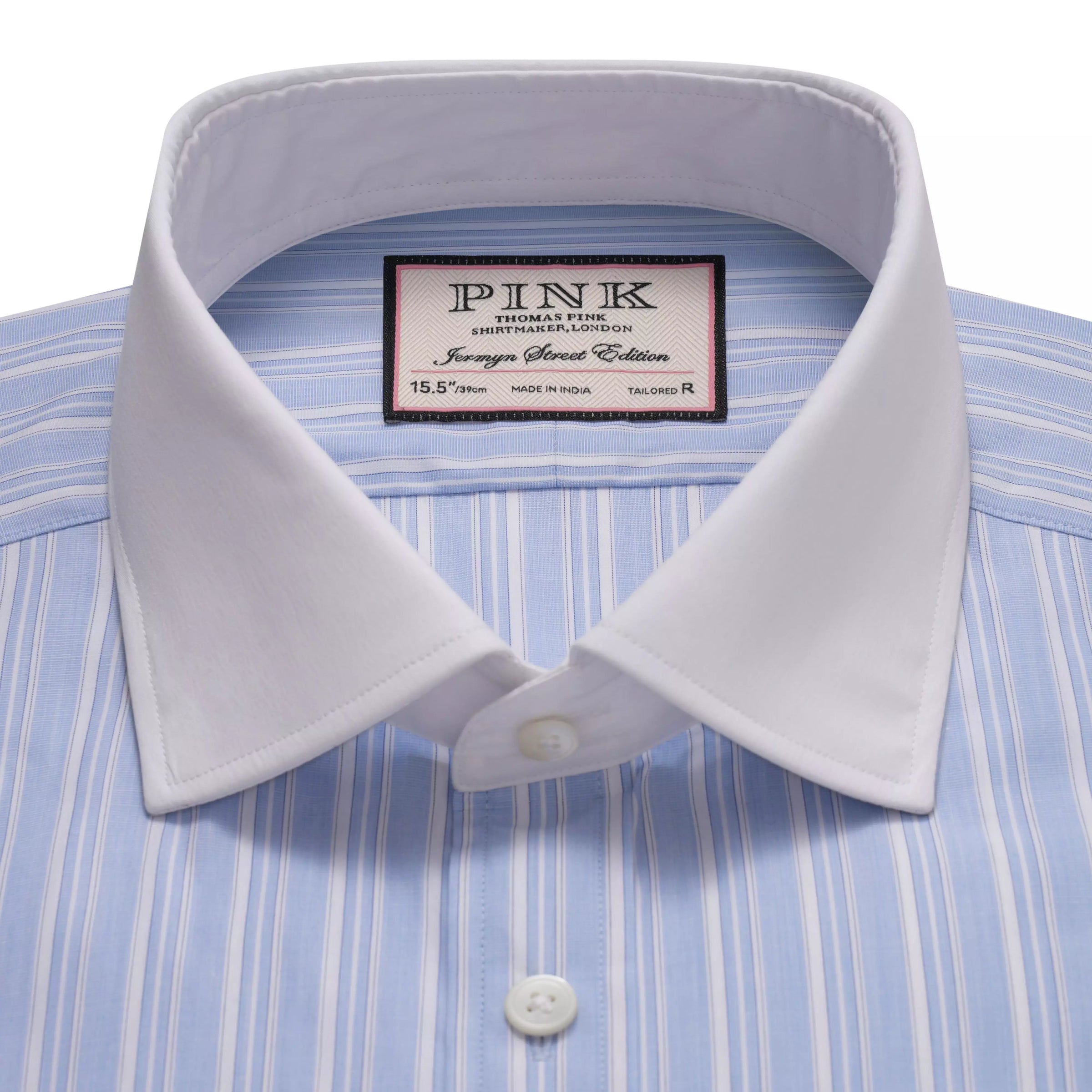 Pale Blue & White Tailored Fit Formal Double Cuff Devonshire Stripe Shirt