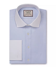 Pale Blue & White Classic Fit Double Cuff Tonal Jaquard Square Formal Shirt