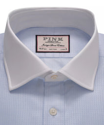 Pale Blue & White Classic Fit Double Cuff Tonal Jaquard Square Formal Shirt