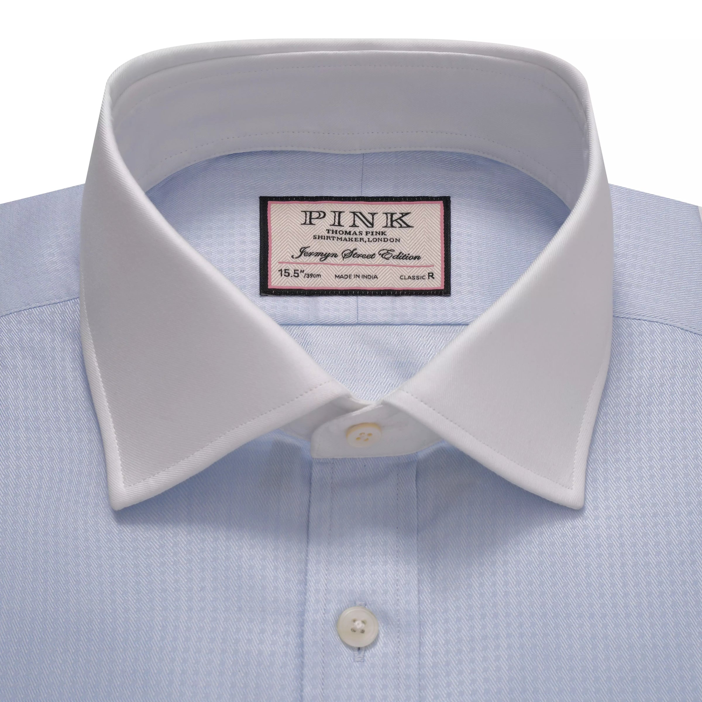 Pale Blue & White Classic Fit Double Cuff Tonal Jaquard Square Formal Shirt