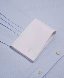 Pale Blue & White Classic Fit Double Cuff Tonal Jaquard Square Formal Shirt