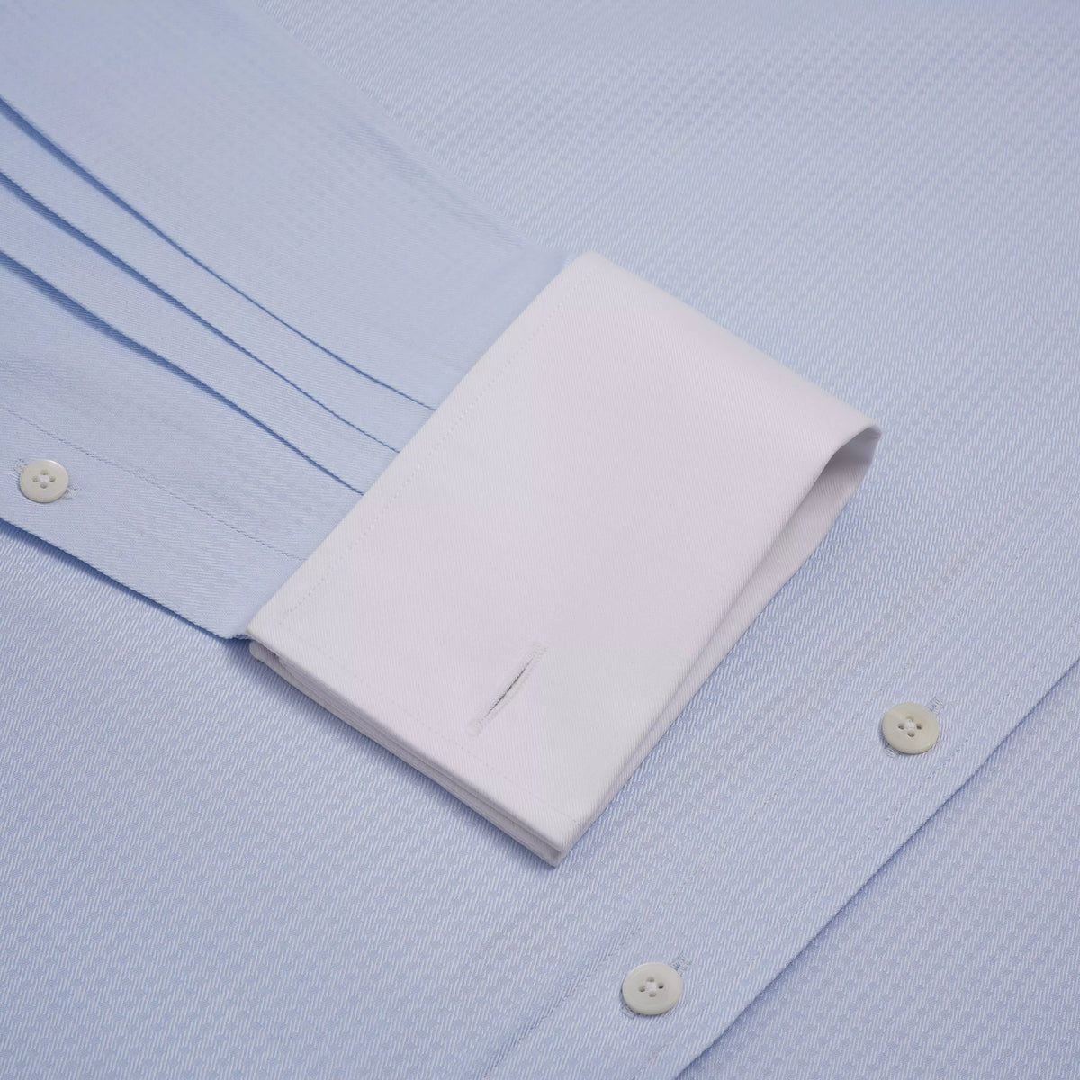 Pale Blue & White Classic Fit Double Cuff Tonal Jaquard Square Formal Shirt