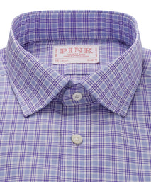 Pale Blue & Purple Slim Fit Fine Multi Check Formal Shirt