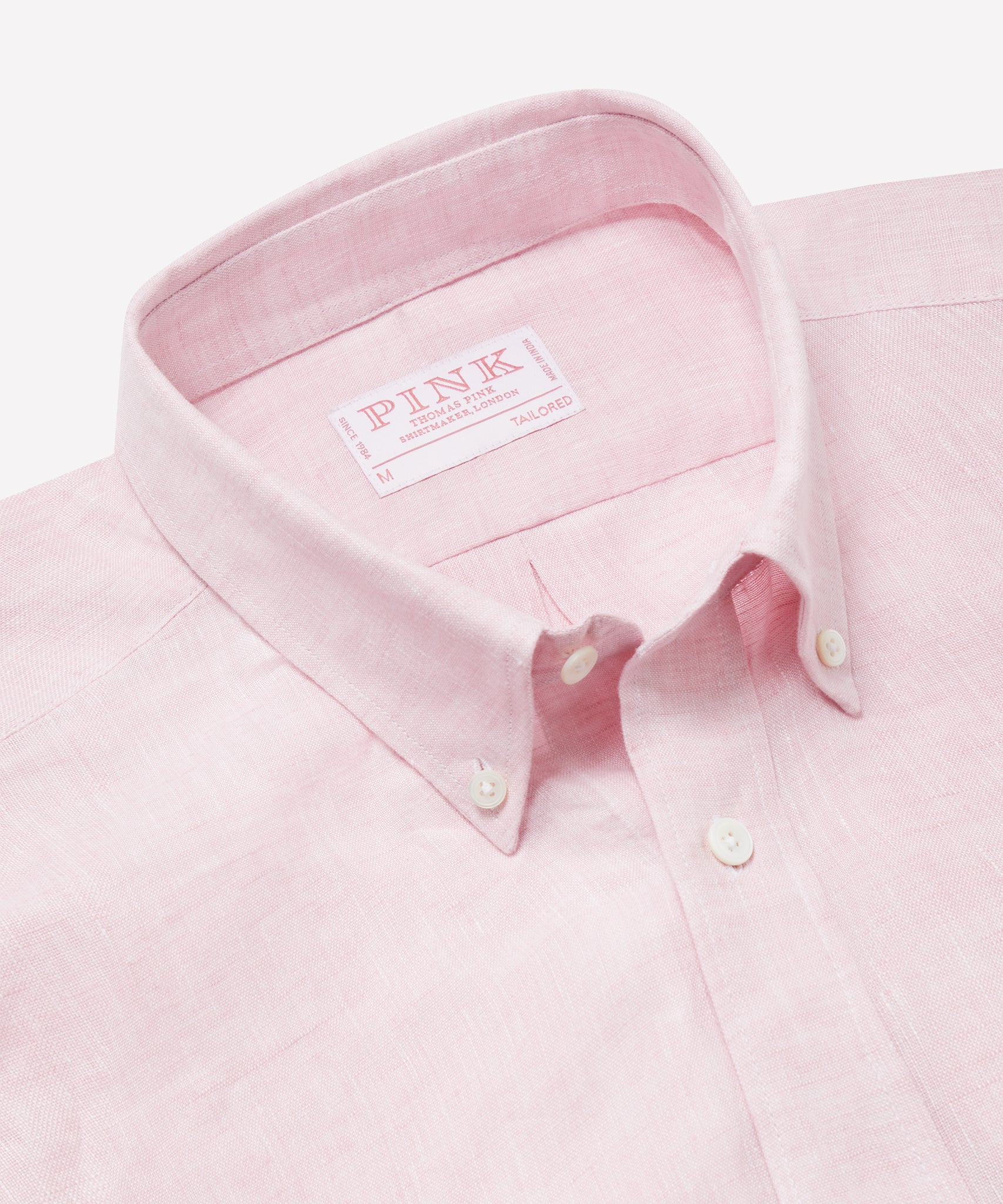 Pale Pink Tailored Fit Essential Linen Button Down Smart Casual Shirt