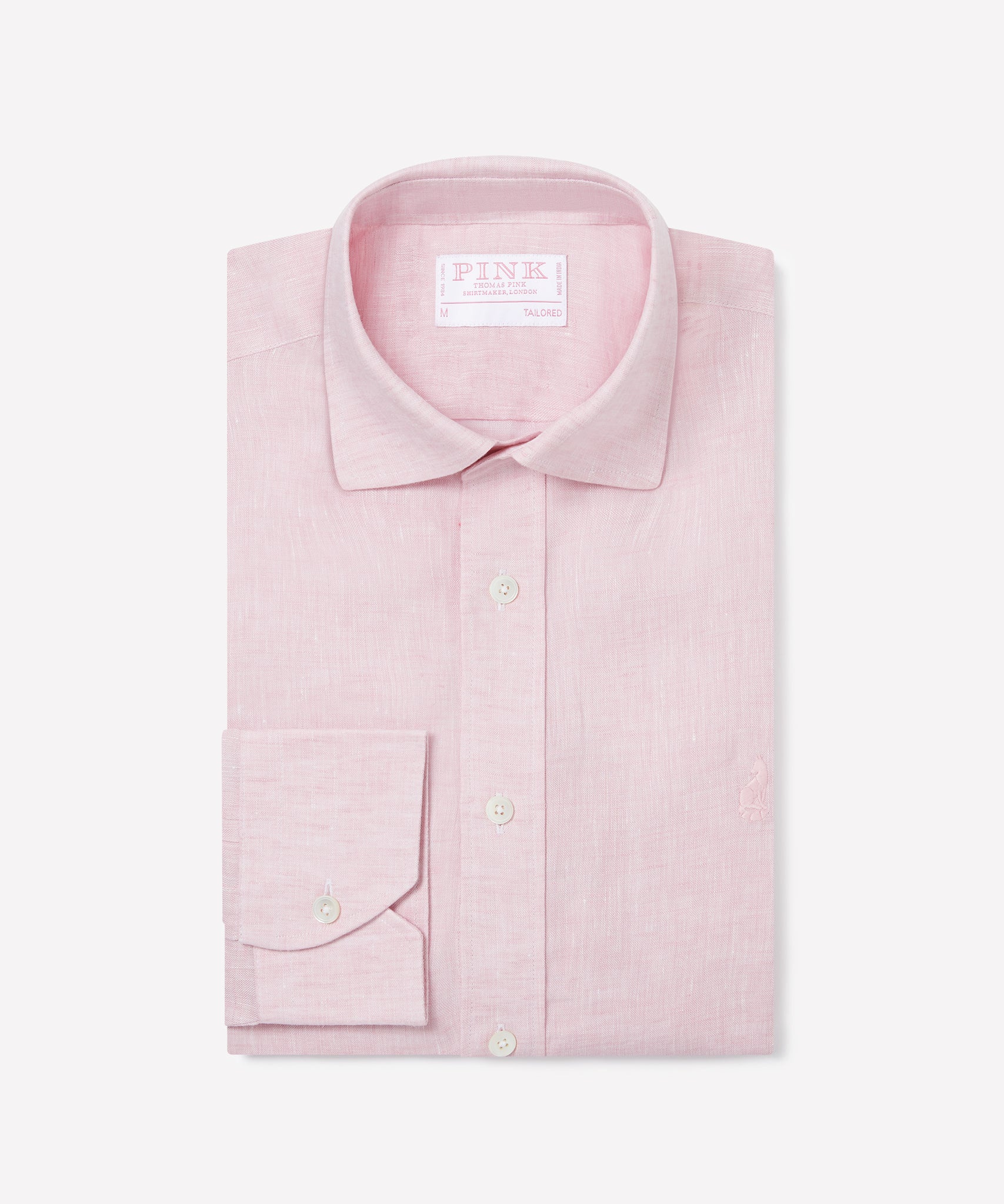 Pale Pink Tailored Fit Essential Linen Smart Casual Shirt